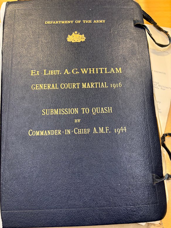 General Thomas Blamey’s leather-bound file on Arthur Gordon Whitlam, held in the National Archives of Australia.