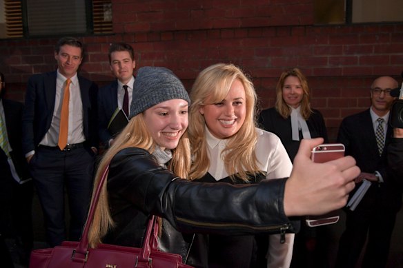 Hollywood actress Rebel Wilson appears at the Supreme Court for the verdict. 