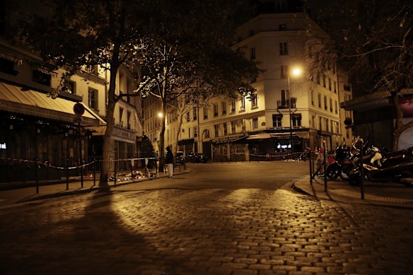 Dawn at Rue de la Fontaine Au in Paris France. 129 people were killed by terrorists in multiple shootings and bombings.
