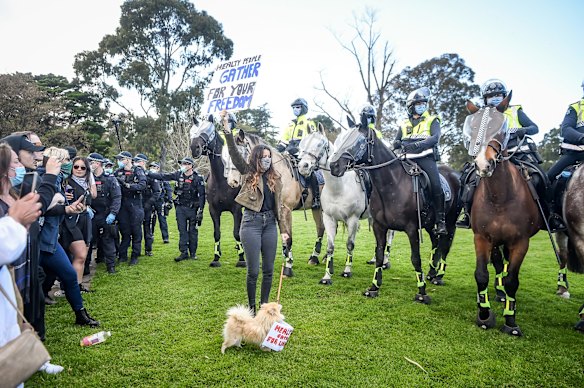 Anti Lockdown Rally Melbourne at the Shrine. Melburnians fed up with Victoria's Stage Four lockdown restrictions protest in defiance of the emergency laws.