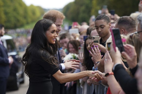 Meghan, Duchess of Sussex and Prince Harry meet members of the public at Windsor Castle, following the death of Queen Elizabeth II.