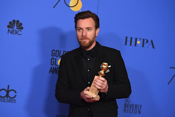 Ewan McGregor with the award for best performance by an actor in a limited series or a motion picture made for television for <i>Fargo</i>.