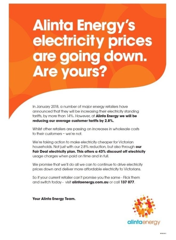 The Alinta ad which the ACCC claimed was misleading.