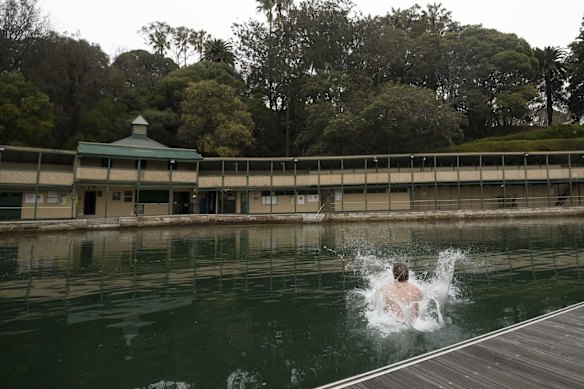 Life guard Darren Thorne braves the icy water at Dawn Fraser Baths in Balmain on 08 September, 2018. 