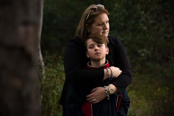 Natalie Wykes with her son, Kynan. Kynan was part of a class at St Justin's Primary School who were told they would never see their parents again and were left to believe it for a whole day as part of a lesson on the stolen generation.