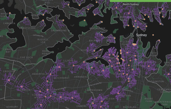 A map of quiet streets within 800m of major public transport stops that could be closed.