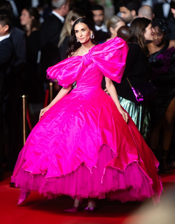 Demi Moore wearing a Matières Fécales dress at the Paper Tiger screening on May 16 at the Cannes Film Festival.