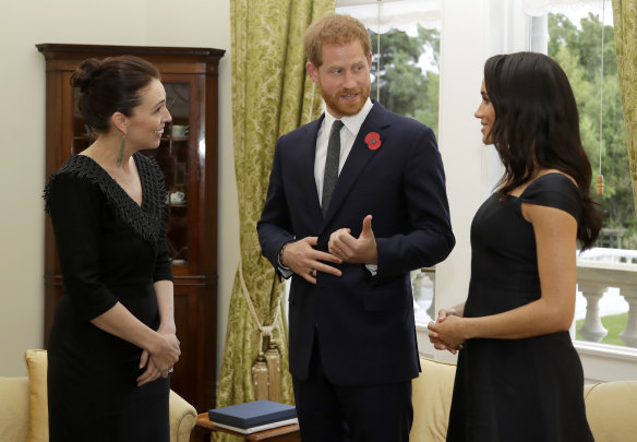 Prince Harry and Meghan, the Duke and Duchess of Sussex, meet with New Zealand Prime Minister Jacinda Ardern.