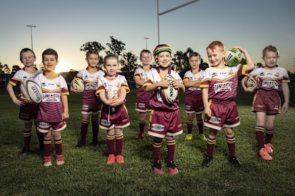 The Glenmore Park Brumbies under 6 team trains at Ched Towns Reserve, Glenmore Park. The Herald has obtained new figures showing a fall in rugby league participation that is being used by the NRL to justify the code’s high tackle blitz.