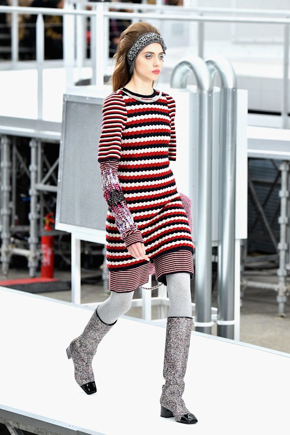 Model walks the runway during the Chanel show.