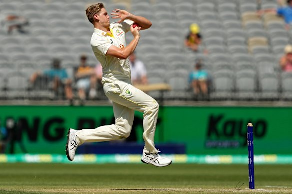In the business world: Cameron Green was happy to throw the ball for the first time in WA's Sheffield Shield Clash.