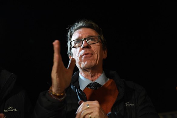 Dr Joe McGirr celebrates what looks to be a victory in the Wagga Wagga by-election.