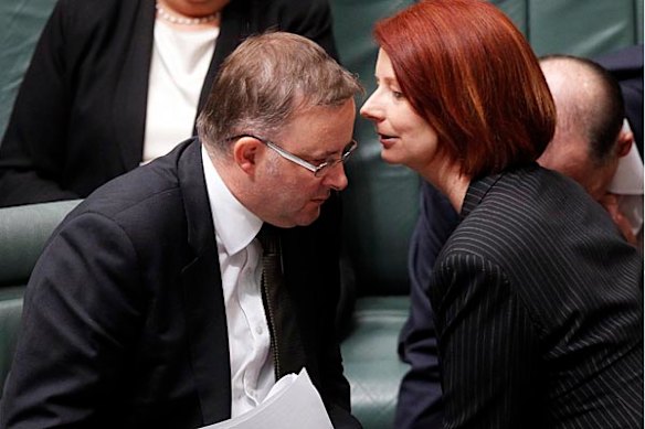 Leader of the House Anthony Albanese and Prime Minister Julia Gillard during House of Representatives Question Time at Parliament House in Canberra.