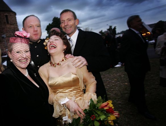 Bronwyn Bishop at the wedding of Sophie and Gregory Mirabella, with Tony Abbott on the 10th of June,  2006. 