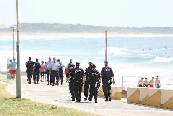 Police patrolling at South Cronulla Beach.