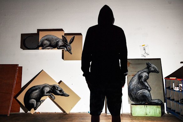 Famous Belgian street artist ROA travels the world creating large-sale murals of plants and animals native to the local area. He's crating several murals in Melbourne, focusing on animals affected by the bushfire, and will also display smaller works in Backwoods Gallery.