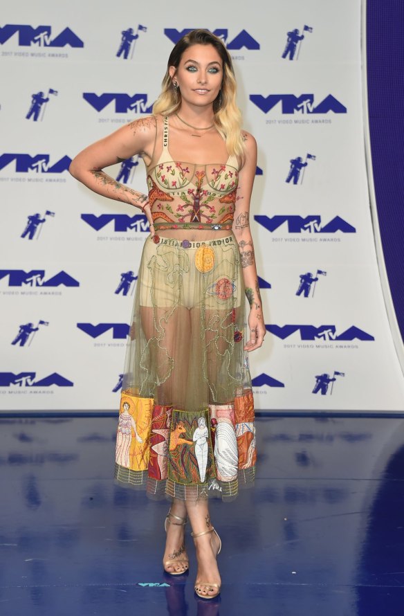 Paris Jackson wearing the $2500 Dior underwear set underneath her dress at the VMAs on Monday.