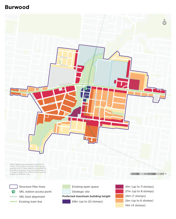 The draft structure plan map for Burwood.