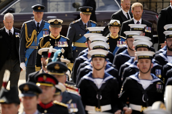 The Queen’s coffin in procession.