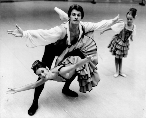 “The whole company is united” ... Principal dancer and union representative Paul de Masson performs with Terese Power in the Australian Ballet’s 1979 production of Don Quixote