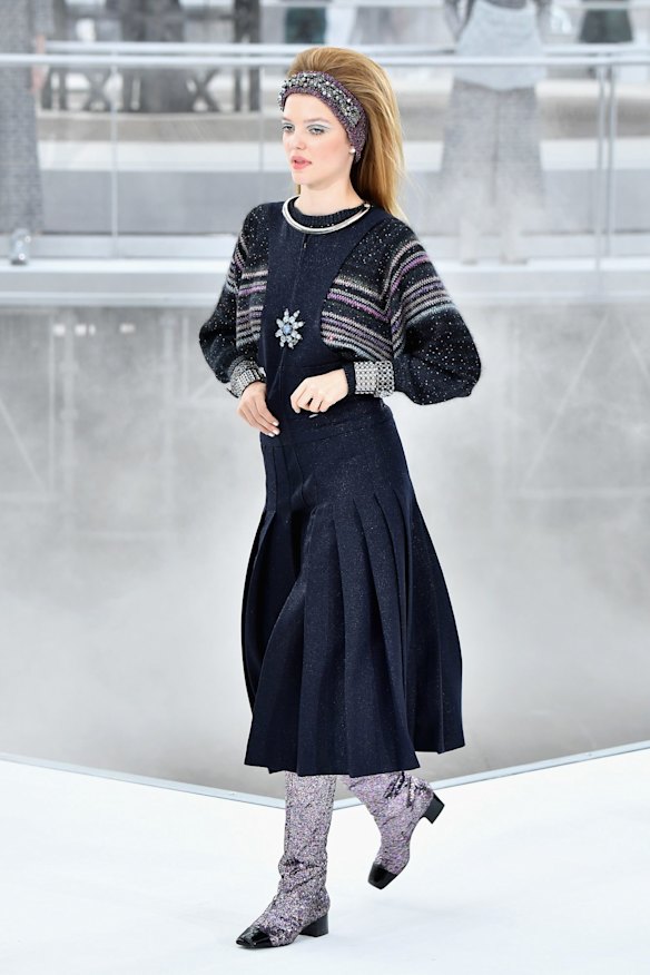 Model walks the runway during the Chanel show.