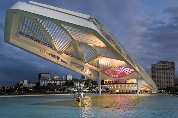 Back view of the new Museu do Amanha (Museum of Tomorrow) facing Guanabara Bay in Rio. 