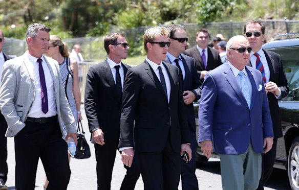 Phillip Hughes funeral at Macksville High School. Brett Lee and Alan Jones.
Photo: Edwina Pickles. 
3rd Dec 20014.