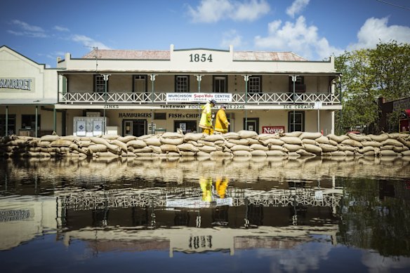 The small town of Murchison was mostly spared from flooding, but water still made its way down the main street. 
