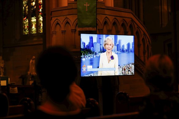 Dame Quentin Bryce speaks via video link at State Funeral for the Honourable Susan Maree Ryan AO held at Saint Mary's Cathedral in Sydney.