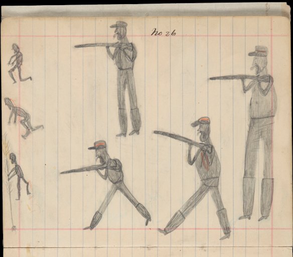 Oscar (Kuku Yalanji, born 1878) No 26 Dispersing usual way. Some good shooting Sketchbook, c. 1898.