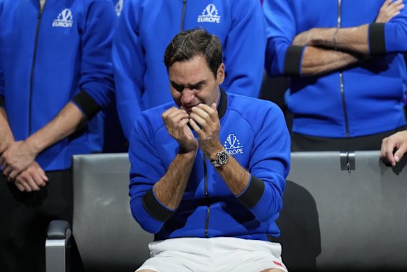 Roger Federer at the O2 arena in London on September 23, 2022. Federer's losing doubles match with Nadal marked the end of an illustrious career that included 20 Grand Slam titles.