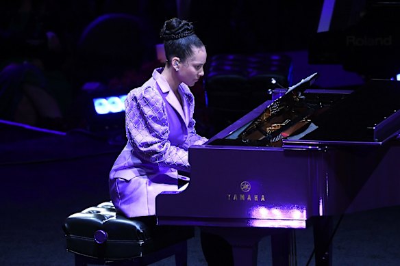 Alicia Keys performs during The Celebration of Life for Kobe & Gianna Bryant.
