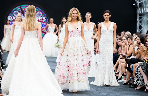 Bridget Malcolm walks in the David Jones autumn winter collections launch in Sydney on Wednesday.