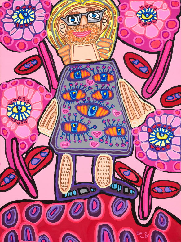 Archibald Prize 2023 finalist, Emily Crockford ‘Jeff’s pink daisy eyelash clash’.