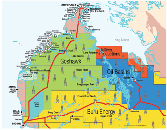 Environs Kimberley campaign materials showing the exploration leases across the Kimberley. 