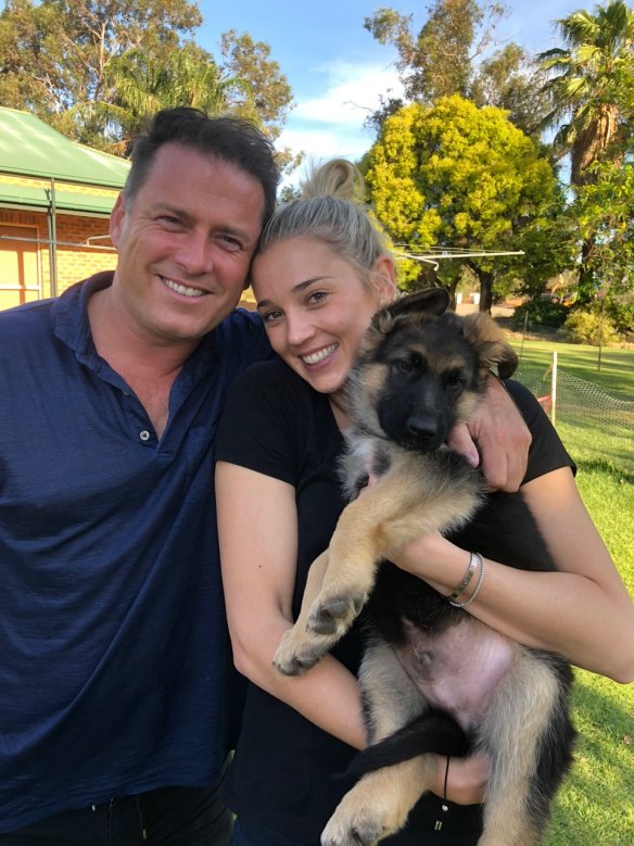Karl Stefanovic and Jasmine Yarbrough and their new puppy, Chance The Yapper.