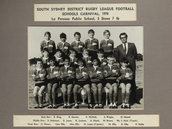 Ian Aird with the La Perouse Public Schoolboy team which feature Eddie Jones, brothers Mark, Glen and Gary Ella, and their cousin Ken.