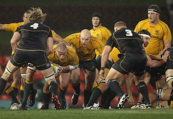 Daniel Palmer of the Wallabies runs the ball during the International Test match between the Australian Wallabies and Scotland at Hunter Stadium on June 5, 2012 in Newcastle, Australia.
