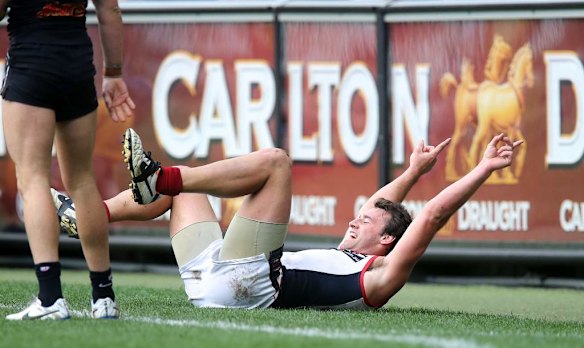 Cameron Pedersen celebrates the sealing goal.