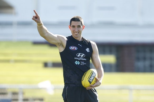 Carlton’s Jacob Weitering is the leader of the Blues’ defensive pack which includes the dashing Saad.