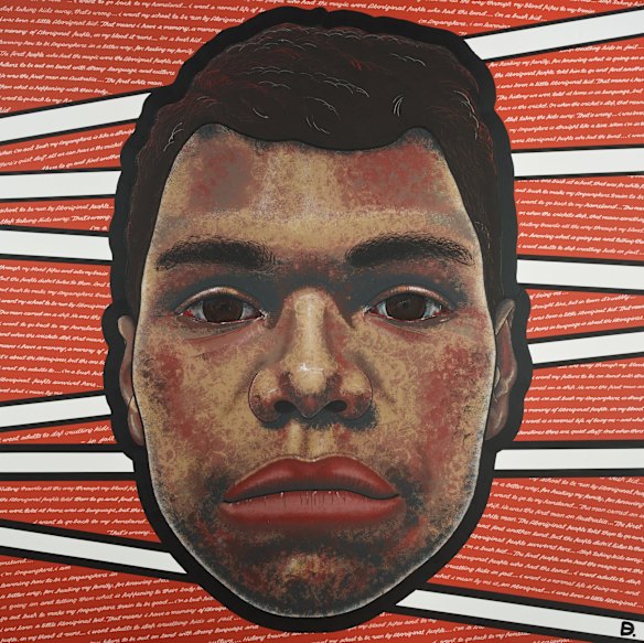 Blak Douglas (aka Adam Hill), 'Writing in the sand'. Synthetic polymer paint on canvas, 250 x 250 cm. © the artist