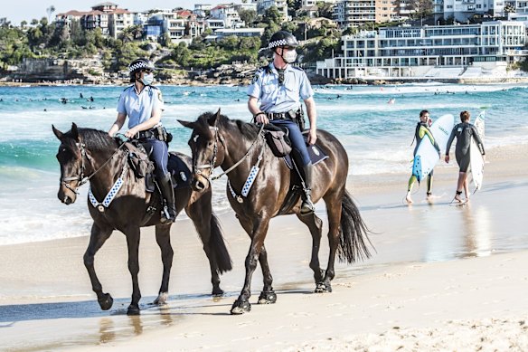 NSW Police patrol Bondi Beach keeping the COVID-19 restrictions in place.