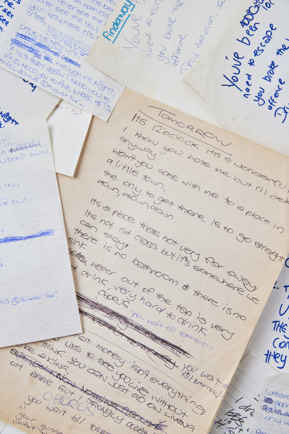 Handwritten lyrics from the Daniel Johns: Past, Present & FutureNever exhibition.