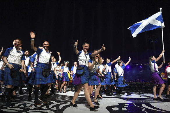 Athletes from Scotland are seen during the Opening Ceremony of the XXI Commonwealth Games at Carrara Stadium, on the Gold Coast, Wednesday, April 4, 2018. 