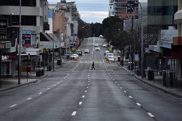 Shoppers walk in Liverpool, New South Wales, Saturday, 10 July 2021. Restrictions were tightened in Sydney yesterday with New South Wales Premier Gladys Berejiklian, warning the Ãreally concerningÃ increase in Covid numbers could halter plans to lift lockdown at the end of next week after 44 new cases were recorded to 8pm on Thursday with 29 which were partially or fully about in the community and not isolating during their infectious period. Photo: Sam Mooy/The Sun Herald