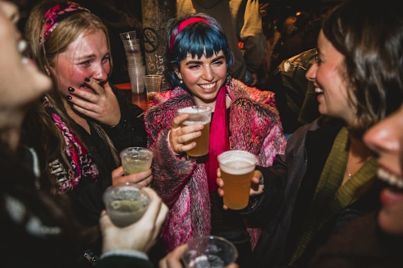 Jessica Love, Lara Maratos and Yasmin Anagnostou, who all travelled from Melbourne to attend the festival, at The Rails Hotel.