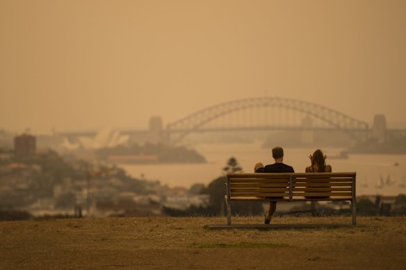 Bushfire smoke pollution over Sydney.
