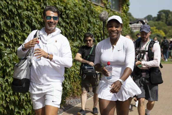 Serena Williams with her coach Patrick Mouratoglou on Saturday.