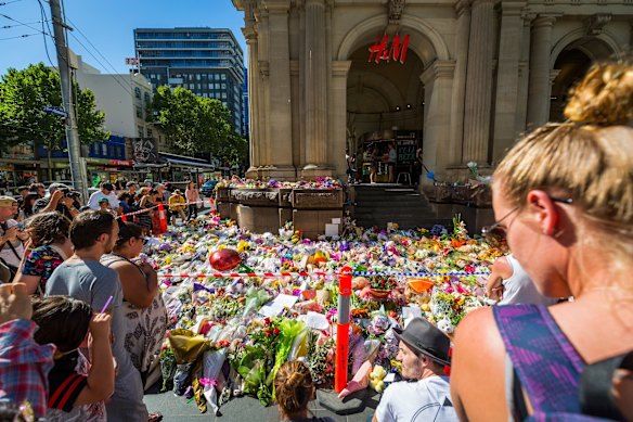 Floral tribute at Bourke Street Mall.