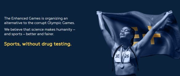 A screenshot from the website of the Enhanced Games, which wants to create Olympic-like competition for drug-using athletes.